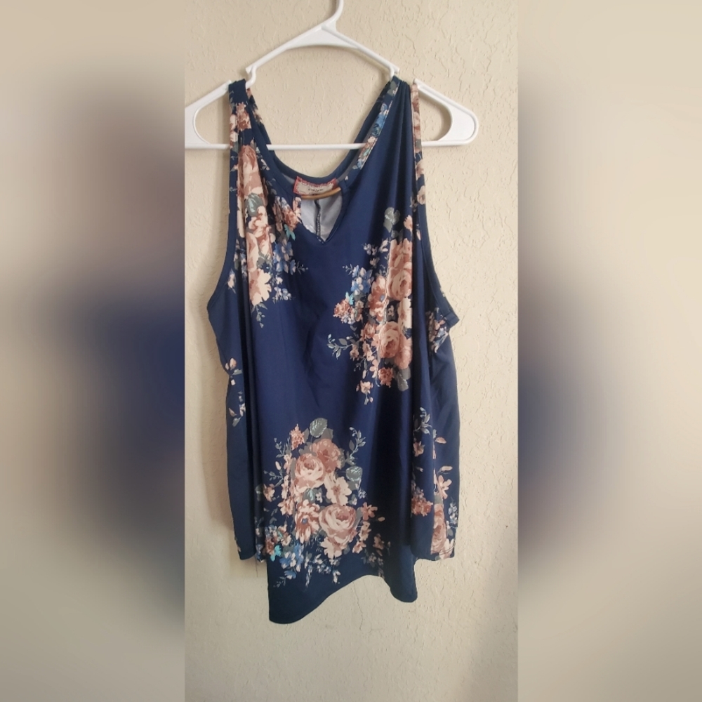 Blue floral sleeveless dress shirt